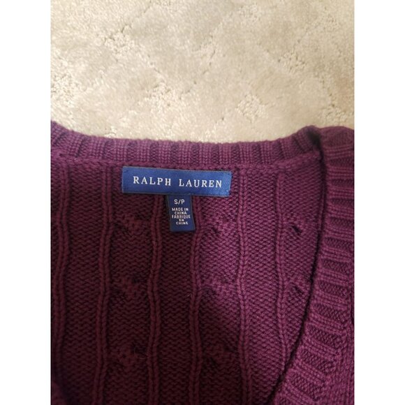 Ralph Lauren Sweater Women Small Purple Cable Knit V-Neck Cotton Pony Logo - Picture 6 of 6